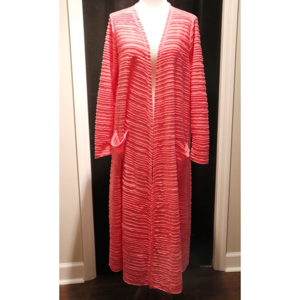 LulaRoe Ribbed Long Duster Pockets Coral Pink